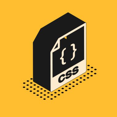Isometric Css dosya belgesi. Sarı arkaplanda css düğmesi simgesi indir. Css dosya sembolü. Vektör İllüstrasyonu