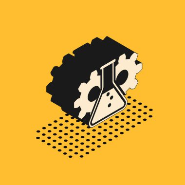 Isometric Biyomühendislik ikonu sarı arkaplanda izole edildi. Genetik elementi ve biyomühendislik ikonu. Biyoloji, molekül, kimyasal ikon. Vektör İllüstrasyonu