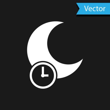 Beyaz Uyuyan Ay simgesi siyah arkaplanda izole edilmiş. Vektör İllüstrasyonu