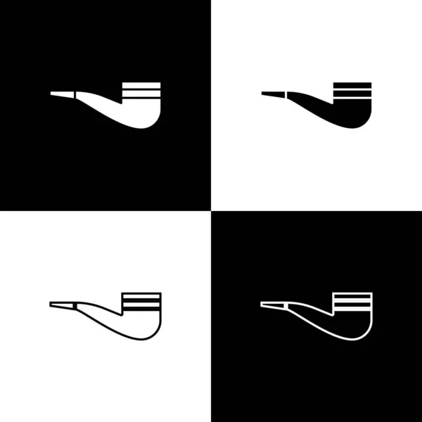 Réglez Tuyau fumeur avec icône de fumée isolé sur fond noir et blanc. Du tabac. Illustration vectorielle — Image vectorielle