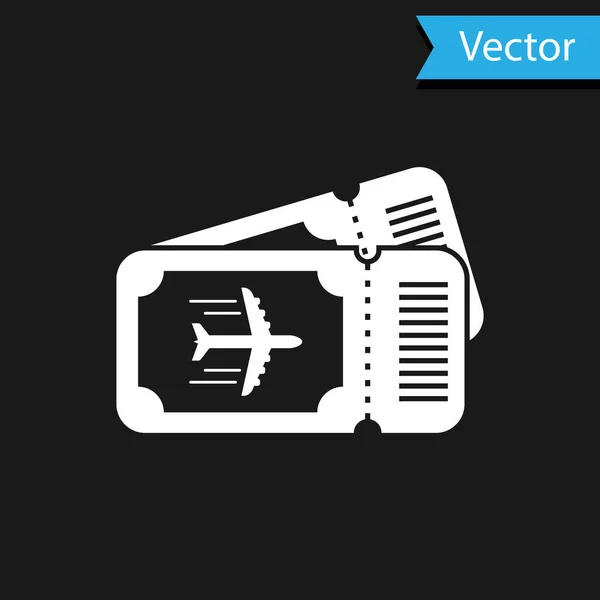 Weißes Symbol für Flugtickets isoliert auf schwarzem Hintergrund. Flugticket. Vektorillustration — Stockvektor