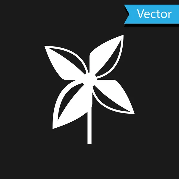 Weißes Windrad-Symbol isoliert auf schwarzem Hintergrund. Windrad-Spielzeugikone. Vektorillustration — Stockvektor