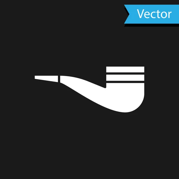 Tubo blanco para fumar con icono de humo aislado sobre fondo negro. Pipa de tabaco. Ilustración vectorial — Vector de stock