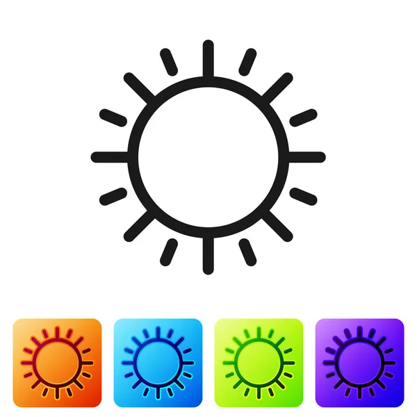 Schwarzes Sonnensymbol isoliert auf weißem Hintergrund. setzen Sie Symbole in farbigen quadratischen Buttons. Vektorillustration — Stockvektor