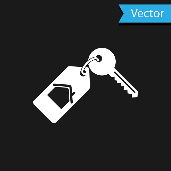 Maison Blanche avec icône clé isolée sur fond noir. Le concept de la maison clé en main. Illustration vectorielle — Image vectorielle
