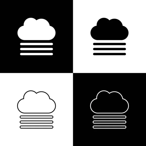 Setzen Nebel und Wolkensymbol isoliert auf schwarz-weißem Hintergrund. Vektorillustration — Stockvektor