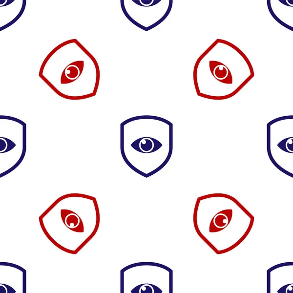 蓝色和红色盾牌和眼睛图标在白色背景上隔离无缝图案。 安保、安全、保护、隐私概念。 病媒图解 — 图库矢量图片