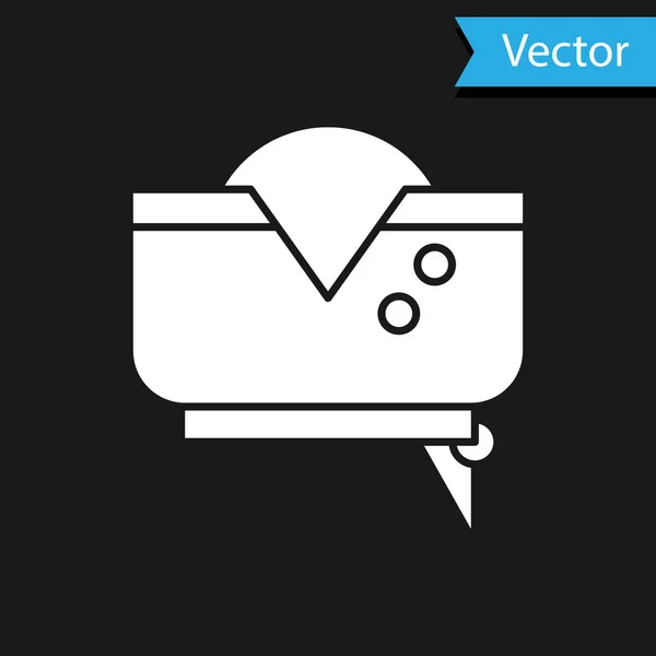 Icono de sombrero pirata blanco aislado sobre fondo negro. Ilustración vectorial — Vector de stock