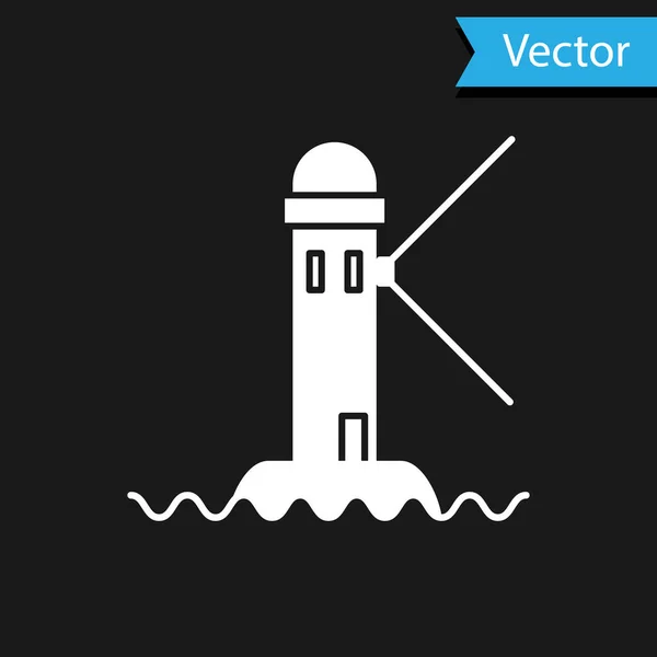 Ícone do farol branco isolado no fundo preto. Ilustração vetorial — Vetor de Stock