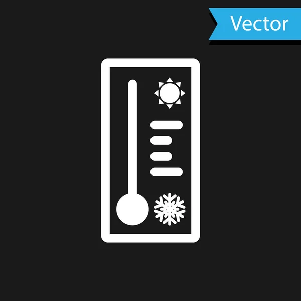 Weißes Meteorologie-Thermometer, das Hitze und Kälte misst, isoliert auf schwarzem Hintergrund. Thermometerausrüstung, die heißes oder kaltes Wetter zeigt. Vektorillustration — Stockvektor