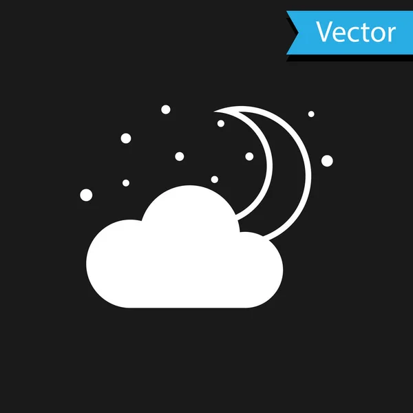 Weiße Wolke mit Mond und Sternen auf schwarzem Hintergrund. bewölktes Nachtzeichen. Symbol für Schlafträume. Nacht- oder Bettzeichen. Vektorillustration — Stockvektor