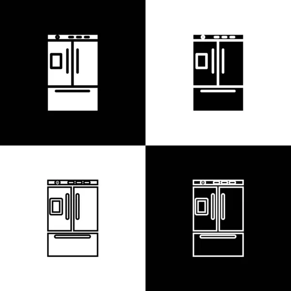 Establecer icono del refrigerador aislado sobre fondo blanco y negro. Refrigerador congelador refrigerador. Tecnología y electrodomésticos. Ilustración vectorial — Archivo Imágenes Vectoriales