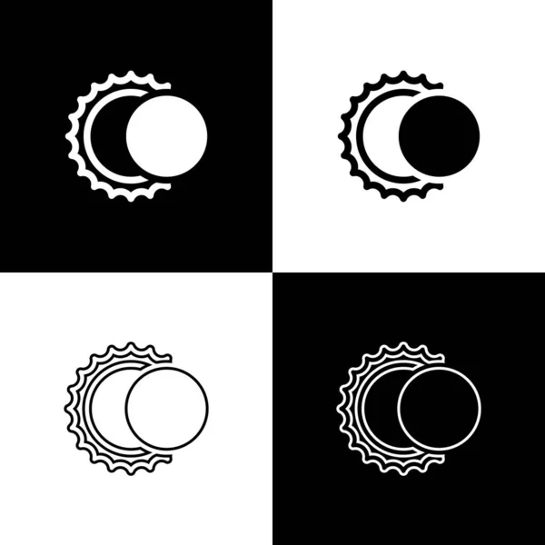 Set Eclipse del icono del sol aislado sobre fondo blanco y negro. Eclipse total de sonar. Ilustración vectorial — Archivo Imágenes Vectoriales