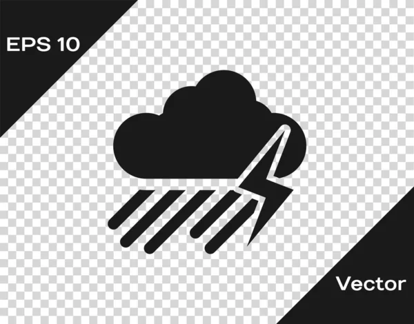 Nuvem cinza com ícone de chuva e relâmpago isolado em fundo transparente. Chuva precipitação nuvem com gotas de chuva.Ícone do tempo de tempestade. Ilustração vetorial — Vetor de Stock