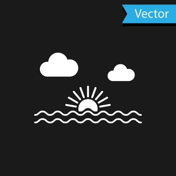 Icono blanco del atardecer aislado sobre fondo negro. Ilustración vectorial — Vector de stock
