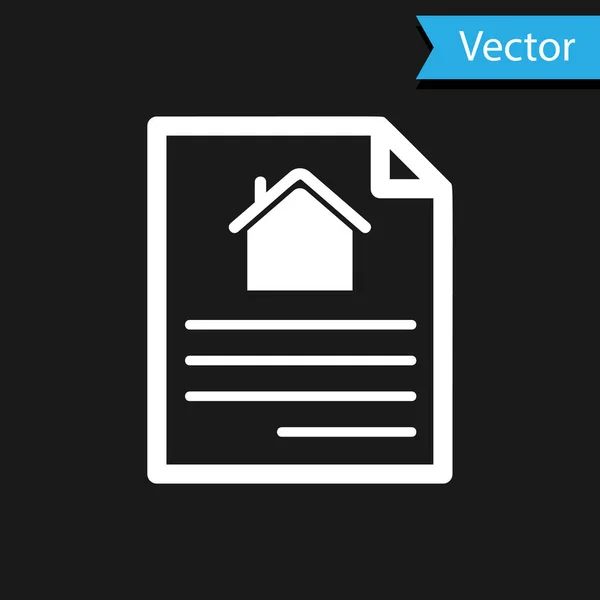 Icono de contrato de la Casa Blanca aislado sobre fondo negro. Servicio de creación de contratos, formación de documentos, composición del formulario de solicitud. Ilustración vectorial — Vector de stock