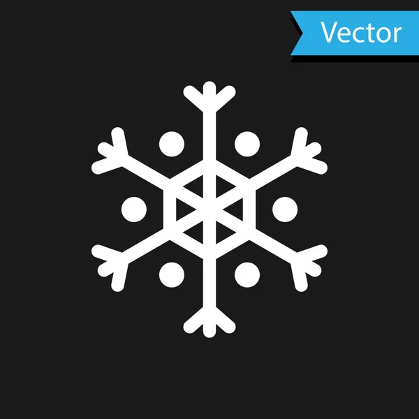 Witte Sneeuwvlok pictogram geïsoleerd op zwarte achtergrond. Vector Illustratie — Stockvector