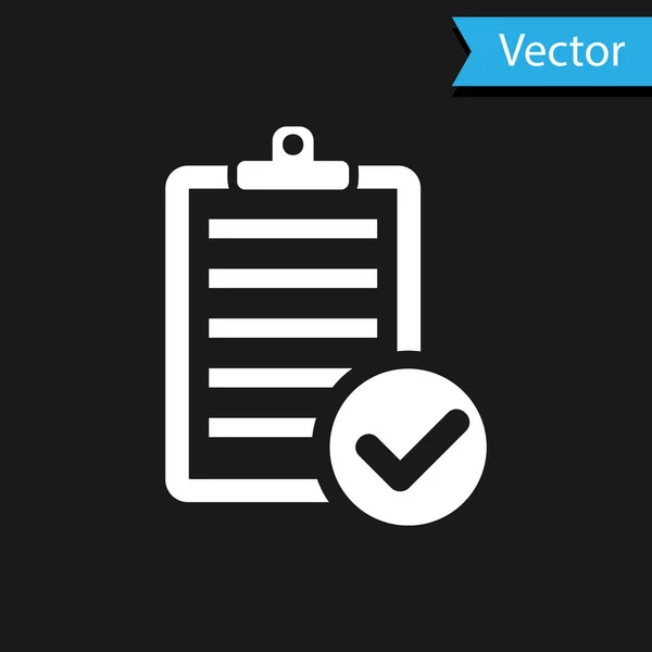 Weiße Überprüfung der Lieferliste Zwischenablage und Stift-Symbol isoliert auf schwarzem Hintergrund. Vektorillustration — Stockvektor
