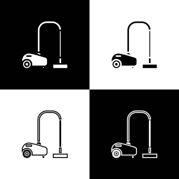 Set icône de l'aspirateur isolé sur fond noir et blanc. Illustration vectorielle — Image vectorielle