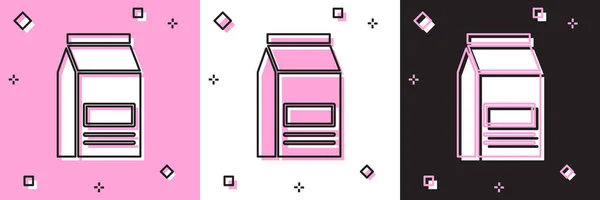 Set Bag of food icona isolata su sfondo rosa e bianco, nero. Cibo per animali. Pacchetto cibo per animali. Illustrazione vettoriale — Vettoriale Stock