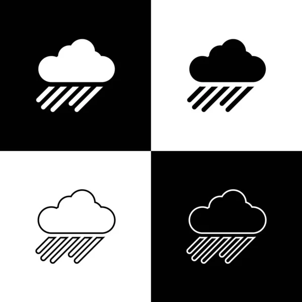 Set Cloud mit Regen-Symbol isoliert auf schwarz-weißem Hintergrund. Regenwolken mit Regentropfen. Vektorillustration — Stockvektor
