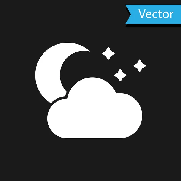 Weiße Wolke mit Mond und Sternen auf schwarzem Hintergrund. bewölktes Nachtzeichen. Symbol für Schlafträume. Nacht- oder Bettzeichen. Vektorillustration — Stockvektor