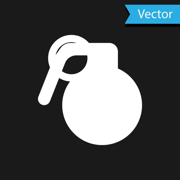 Icono de granada de mano blanca aislado sobre fondo negro. Explosión de bombas. Ilustración vectorial — Vector de stock