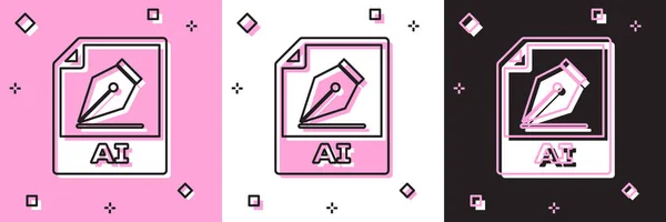 Definir documento de arquivo AI. Baixar ícone de botão ai isolado em rosa e branco, fundo preto. Símbolo do ficheiro AI. Ilustração vetorial — Vetor de Stock