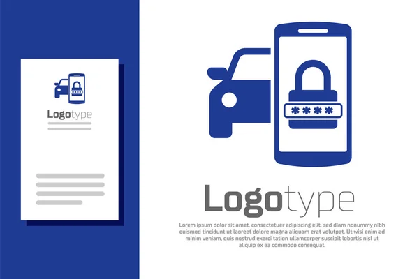 Ikona systemu bezpieczeństwa Blue Smart na białym tle. Smartfon kontroluje bezpieczeństwo samochodu w sieci bezprzewodowej. Element szablonu logo. Ilustracja wektora — Wektor stockowy