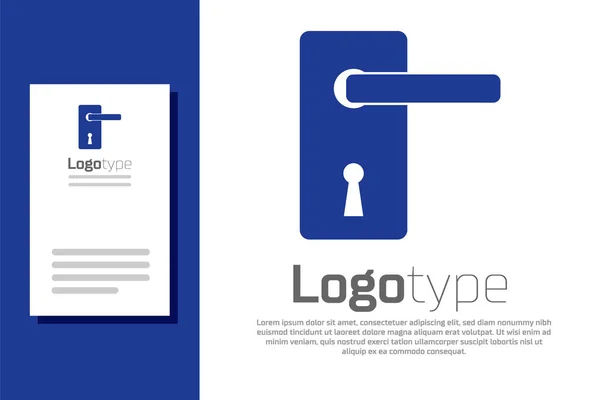 Icona maniglia porta blu isolata su sfondo bianco. Cartello della serratura. Elemento modello di design logo. Illustrazione vettoriale — Vettoriale Stock