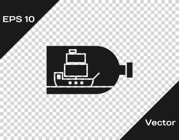 Graue Glasflasche mit Schiffsinnensymbol isoliert auf transparentem Hintergrund. Miniaturmodell eines Schiffes. Hobby und Meer Thema. Vektorillustration — Stockvektor