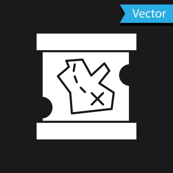 Weiße Piraten Schatzkarte Symbol isoliert auf schwarzem Hintergrund. Vektorillustration — Stockvektor