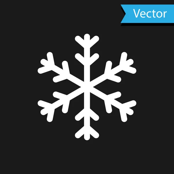 Icono de copo de nieve blanco aislado sobre fondo negro. Ilustración vectorial — Vector de stock