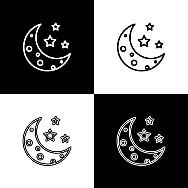 Conjunto de Luna y estrellas icono aislado sobre fondo blanco y negro. Ilustración vectorial — Archivo Imágenes Vectoriales