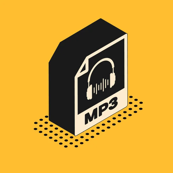 Isometric Mp3 file document. Stáhnout mp3 tlačítko ikonu izolované na žlutém pozadí. Mp3 music format sign. Symbol souboru Mp3. Vektorová ilustrace — Stockový vektor