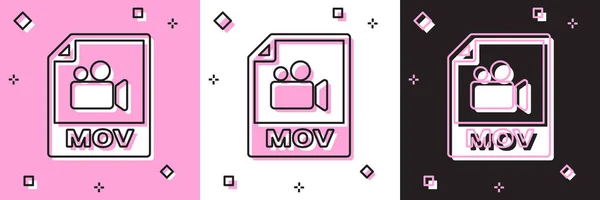 设置Mov文件。 下载移动按钮图标孤立在粉红色和白色,黑色背景. Mov文件符号 音频和视频收集。 病媒图解 — 图库矢量图片