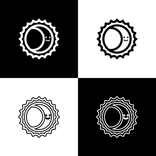 Set Eclipse del icono del sol aislado sobre fondo blanco y negro. Eclipse total de sonar. Ilustración vectorial — Vector de stock