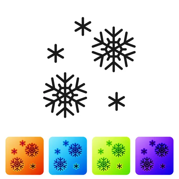 Μαύρο εικονίδιο χιονιού απομονωμένο σε λευκό φόντο. Ορισμός εικονιδίων σε χρωματιστά τετράγωνα κουμπιά. Εικονογράφηση διανύσματος — Διανυσματικό Αρχείο