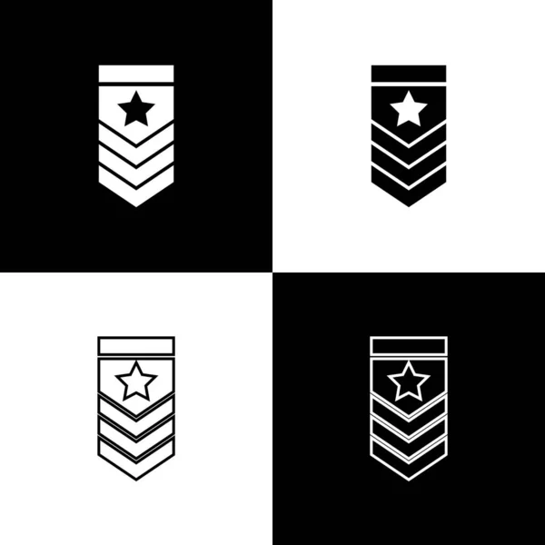 Conjunto de Chevron icono aislado sobre fondo blanco y negro. Signo de placa militar. Ilustración vectorial — Archivo Imágenes Vectoriales