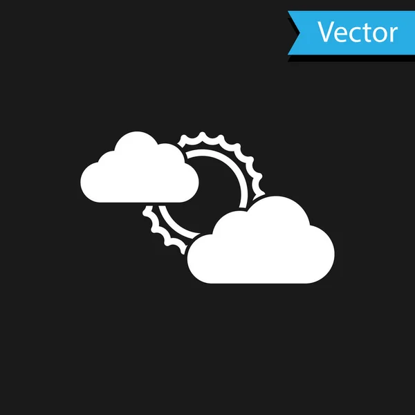 Weiße Sonne und Wolken Wettersymbol isoliert auf schwarzem Hintergrund. Vektorillustration — Stockvektor