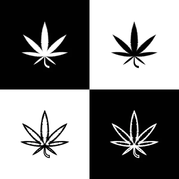 Állítsa orvosi marihuána vagy cannabis levél ikon elszigetelt fekete-fehér alapon. Kenderszimbólum. Vektorillusztráció — Stock Vector