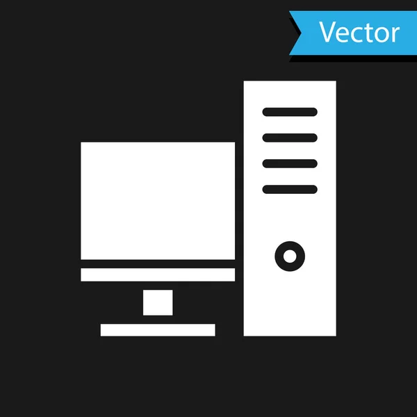 Beyaz Bilgisayar monitörü simgesi siyah arkaplanda izole edildi. Bilgisayar bileşeni işareti. Vektör İllüstrasyonu — Stok Vektör