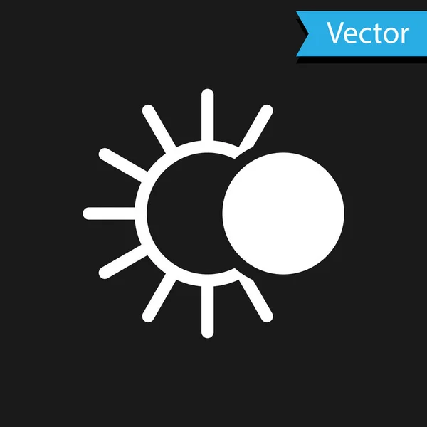 Eclipse blanco del icono del sol aislado sobre fondo negro. Eclipse total de sonar. Ilustración vectorial — Vector de stock