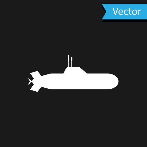 Weißes U-Boot-Symbol isoliert auf schwarzem Hintergrund. Militärschiff. Vektorillustration — Stockvektor