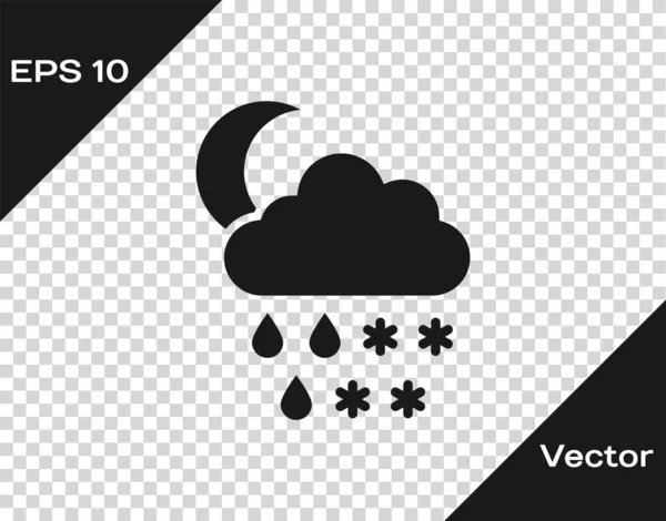 Nuvem cinza com ícone de neve, chuva e lua isolado em fundo transparente. Ícone meteorológico. Ilustração vetorial — Vetor de Stock