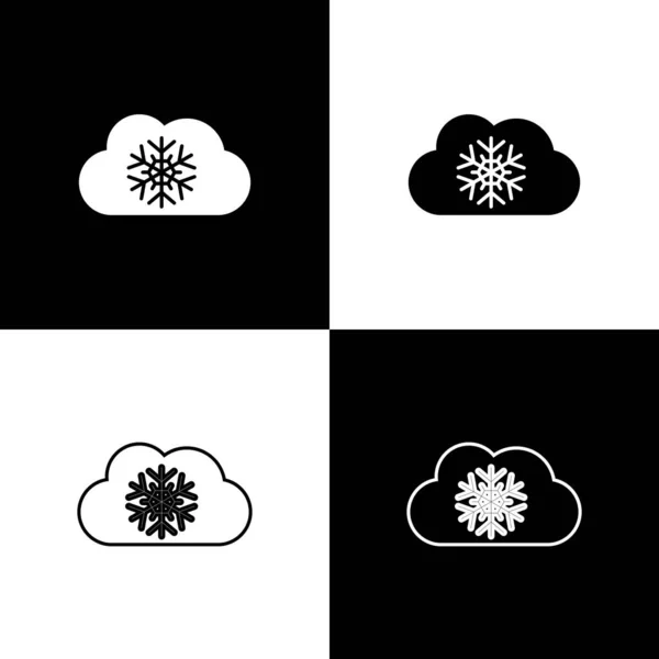 Set Wolk met sneeuw pictogram geïsoleerd op zwart-wit achtergrond. Wolk met sneeuwvlokken. Eenmalig weerpictogram. Snoeibord. Vector Illustratie — Stockvector