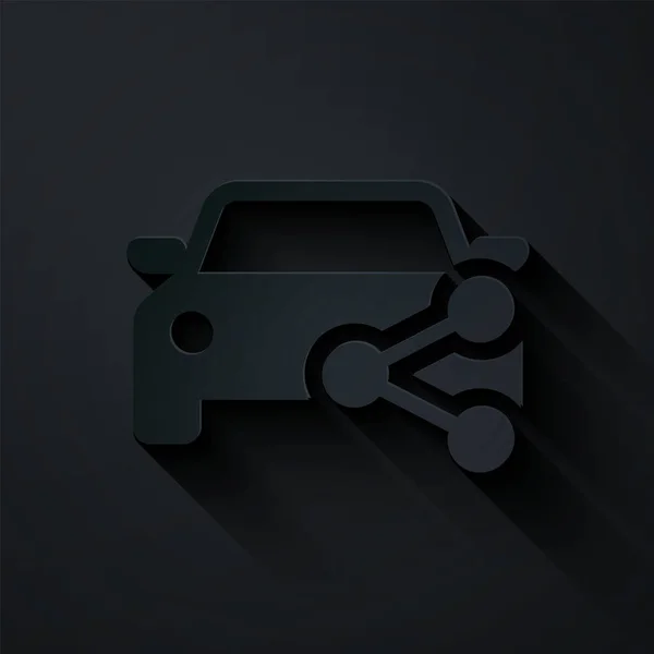 Carsharing-Symbol in Papierform isoliert auf schwarzem Hintergrund. Carsharing-Schild. Transportvermietungskonzept. Papierkunst. Vektorillustration — Stockvektor