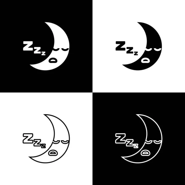 Conjunto de icono de la Luna aislado sobre fondo blanco y negro. Señal de noche nublada. Sueños del sueño símbolo. Señal de la noche o la cama. Ilustración vectorial — Archivo Imágenes Vectoriales