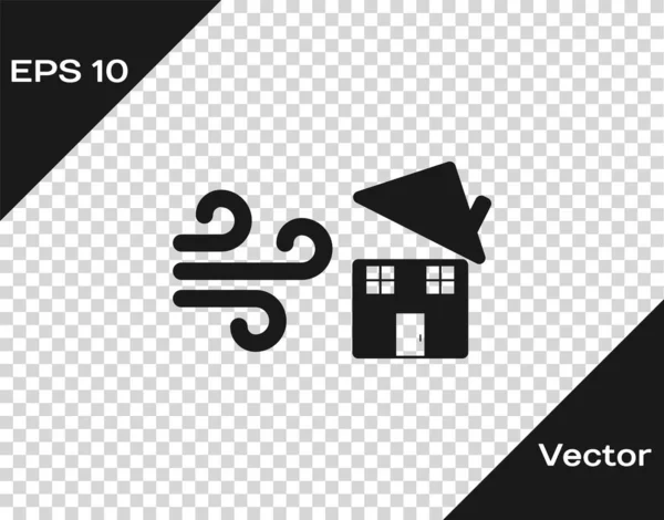 Graue Tornado-Wirbel beschädigen Hausdach-Ikone auf transparentem Hintergrund. Wirbelsturm, Wirbelsturm, Sturmtrichter, Hurrikan-Windsymbol. Vektorillustration — Stockvektor