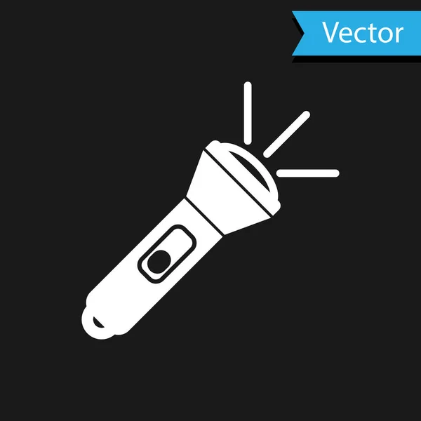 Icono de linterna blanca aislado sobre fondo negro. Ilustración vectorial — Archivo Imágenes Vectoriales